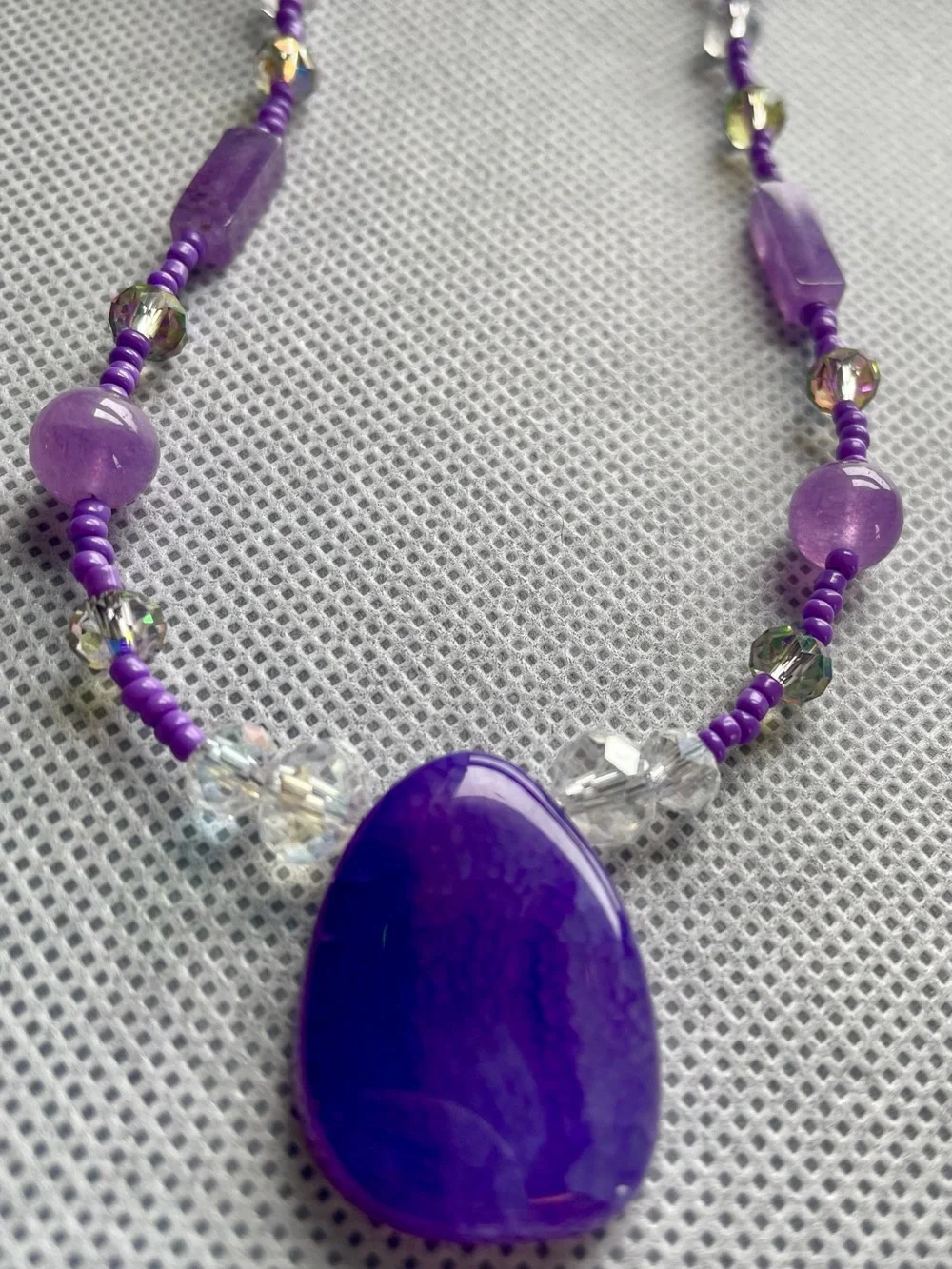 Handmade Purple Beaded Pendant Necklace - Elegant Women Jewelry